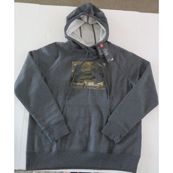 Under Armour 1357938 Women's Sz L Jet Gray Heather/Forrest Camo UA Rival Hoodie - Picture 1 of 10